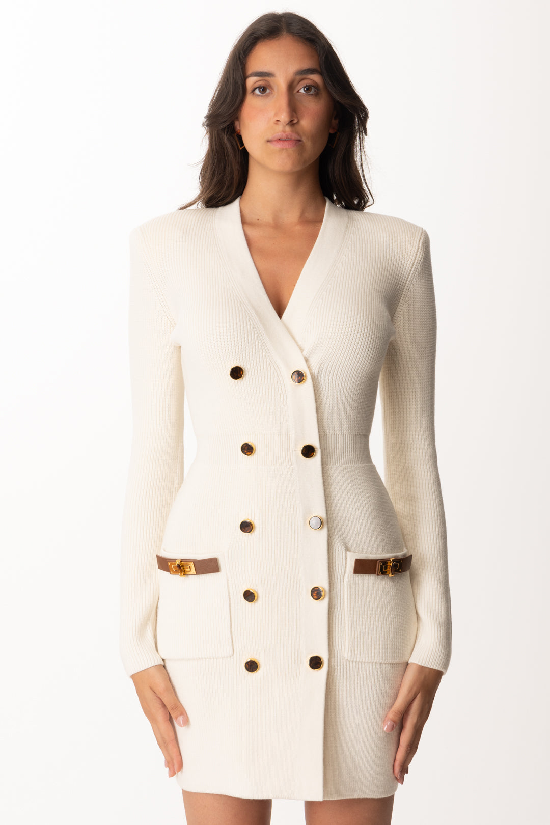 n*o様 【¥2600値下！】新品☆ELISABETTA FRANCHI ミニド Elisabetta Franchi Woman Mini Double-Breasted Knit Dress with