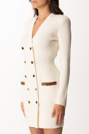 Elisabetta Franchi Mini Abito Doppiopettp In Maglia con Dettagli Gioiello AM04S56E2 MILK