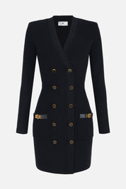 Elisabetta Franchi Mini Abito Doppiopettp In Maglia con Dettagli Gioiello AM04S56E2 NERO