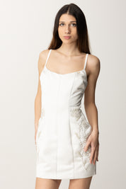 Elisabetta Franchi Mini Abito Duchesse con Ricami Floreali AB83752E2 AVORIO