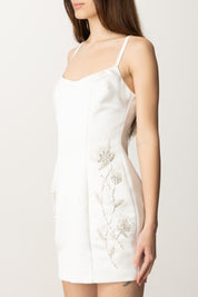 Elisabetta Franchi Mini Abito Duchesse con Ricami Floreali AB83752E2 AVORIO