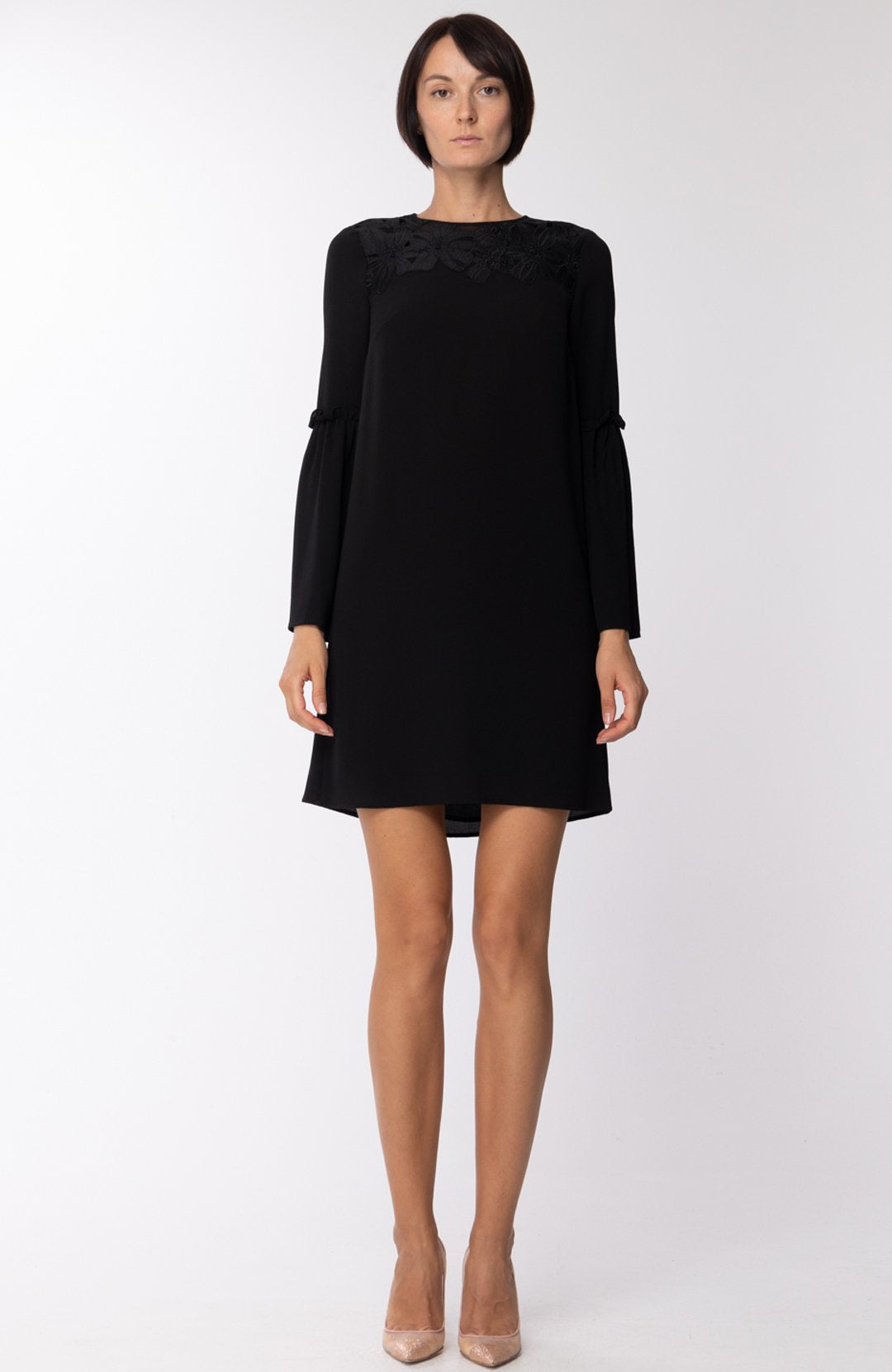 Michael Kors Woman Elegant Mini Dress with Flared Sleeves MS88XSG4YP Khloefemme Michael Kors Woman Elegant Mini Dress with Flared Sleeves MS88XSG4YP Khloefemme