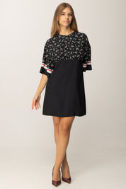 Pinko Mini Abito Flare con Stampa Love Birds NERO/BIANCO