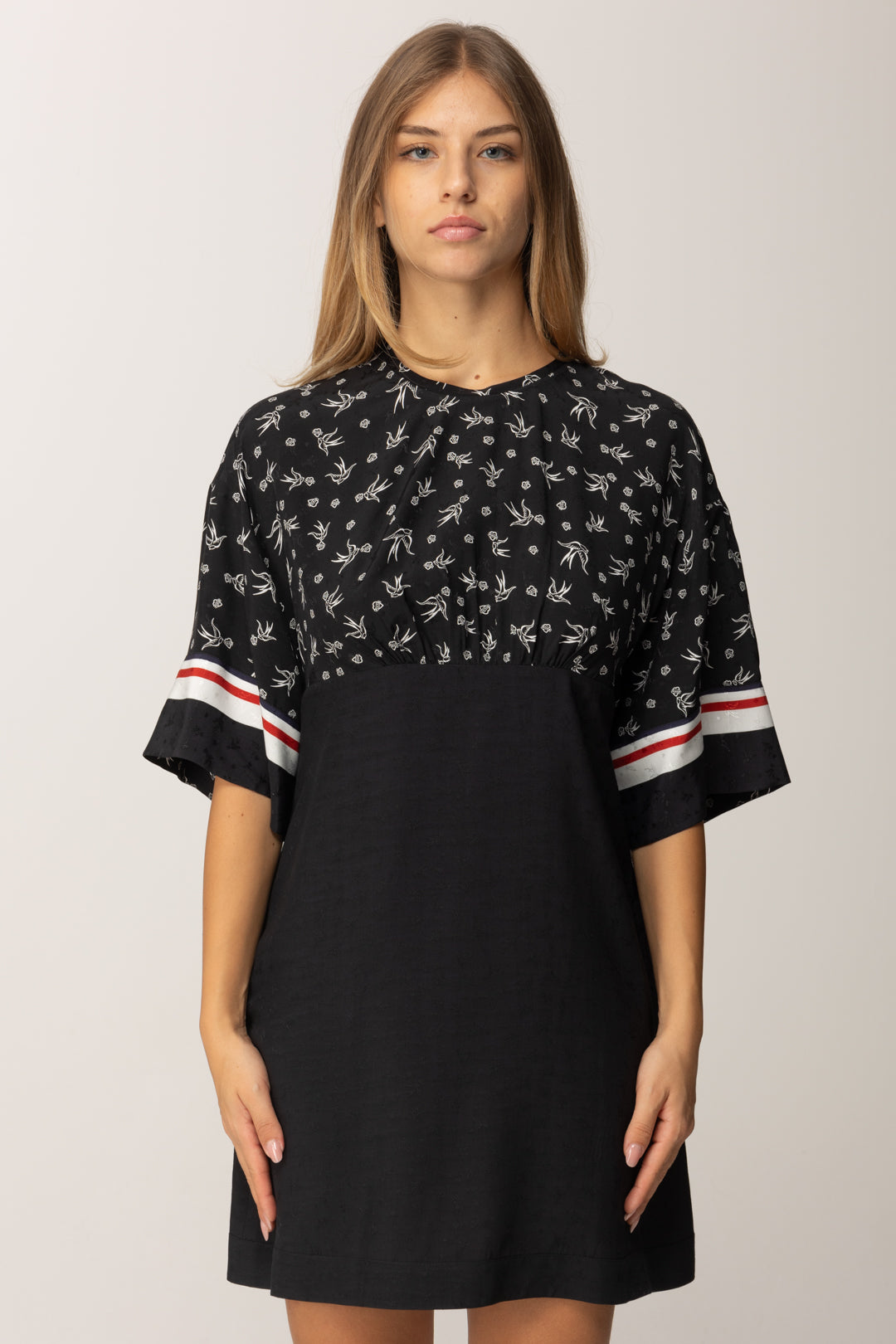 Pinko Mini Abito Flare con Stampa Love Birds NERO/BIANCO