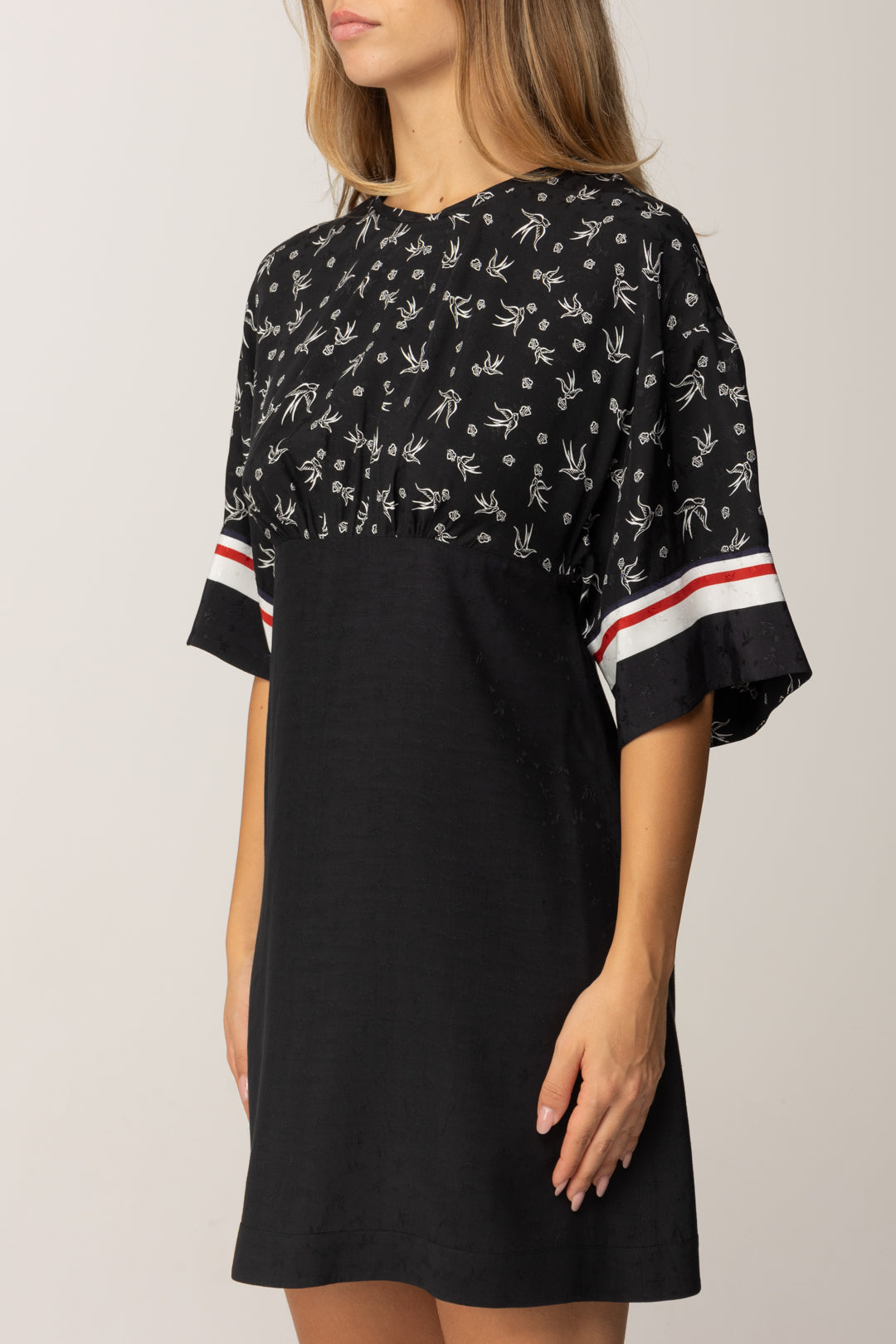 Pinko Mini Abito Flare con Stampa Love Birds NERO/BIANCO