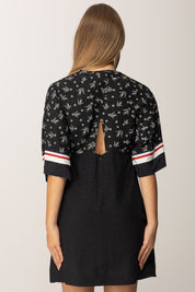 Pinko Mini Abito Flare con Stampa Love Birds NERO/BIANCO