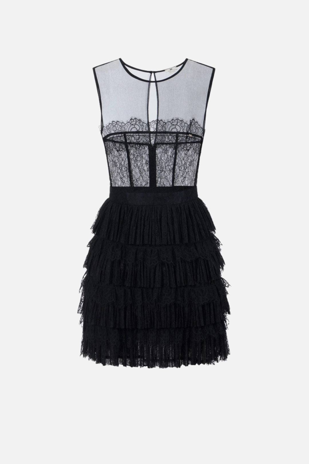 Elisabetta Franchi Mini Abito In Crêponne e Pizzo Floreale AB98366E2 NERO