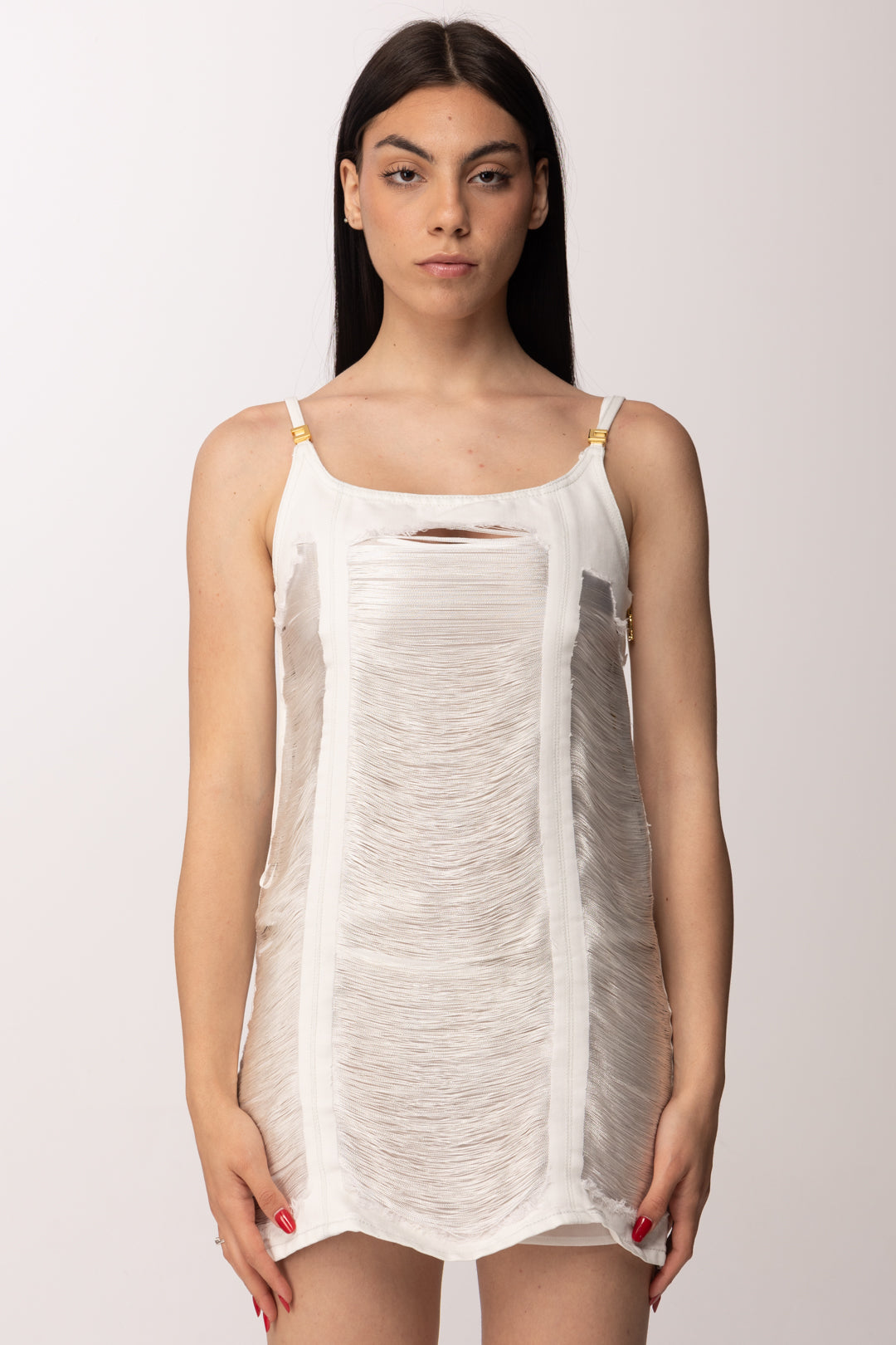 Elisabetta Franchi Mini Abito In Denim con Frange AJ49N62E2 SHINY TRILOBATO