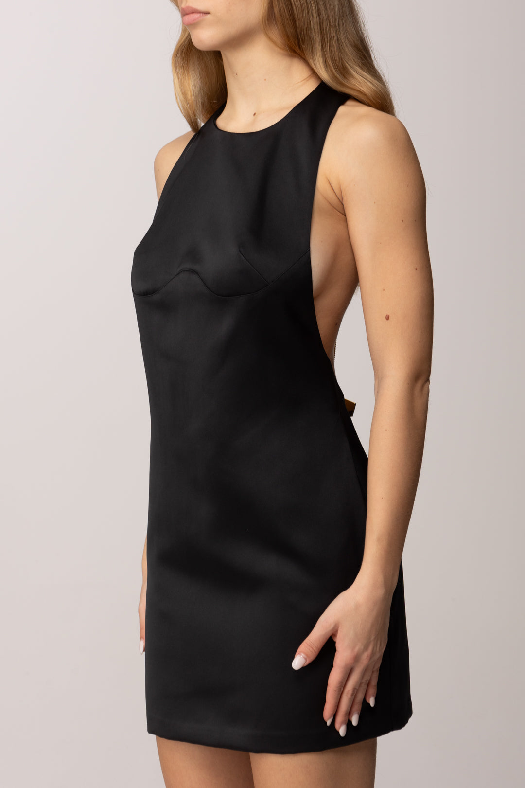 Elisabetta Franchi Mini Abito In Duchesse con Collana e Scollo Retro AB87162E2 NERO