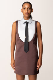 Elisabetta Franchi Mini Abito In Duchesse con Cravatta AB88557E2 MERLOT/STARLIGHT