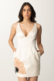 Elisabetta Franchi Mini Abito In Duchesse con Fiore Ricamato AB78952E2 BURRO