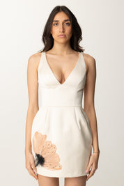 Elisabetta Franchi Mini Abito In Duchesse con Fiore Ricamato AB78952E2 BURRO