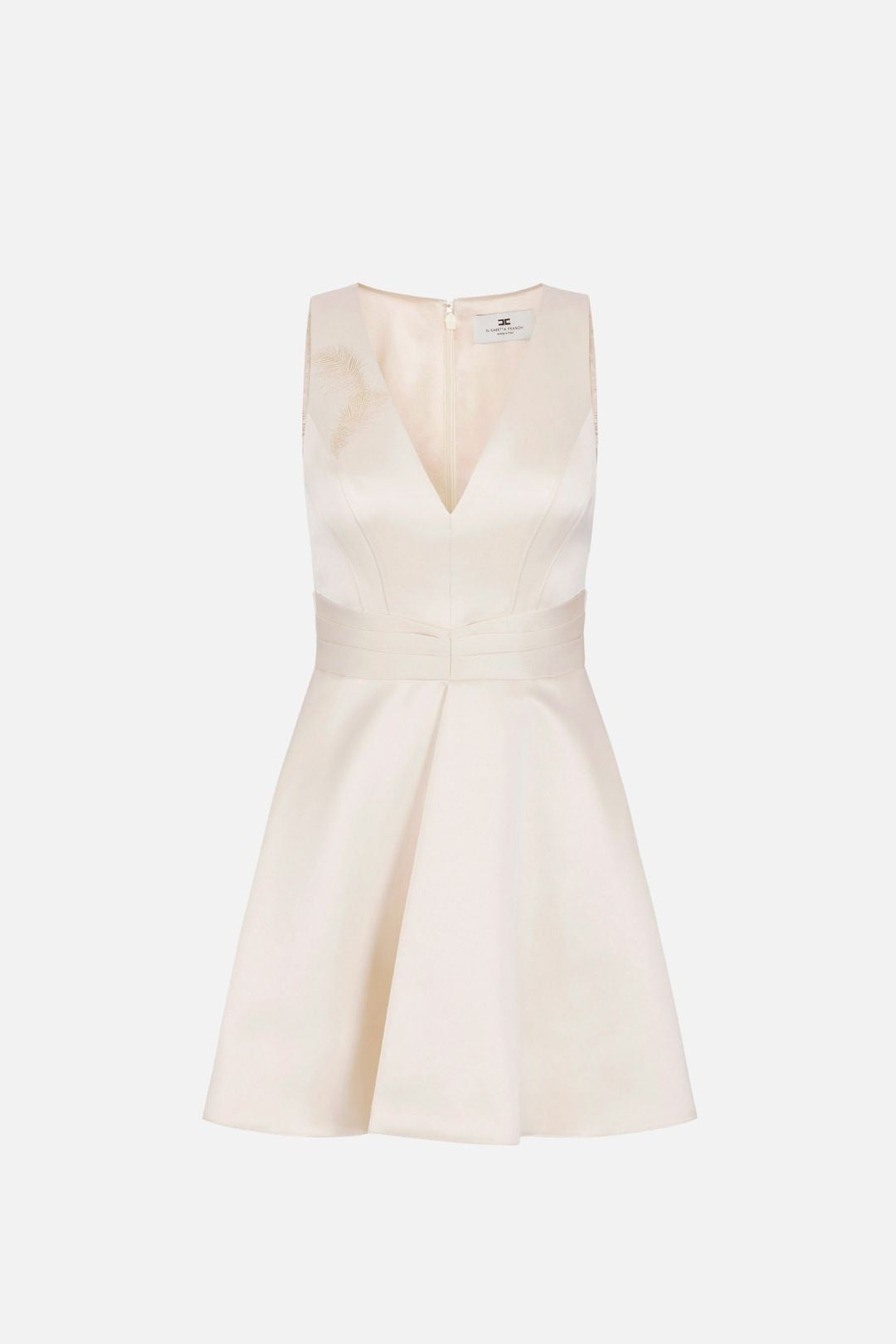 Elisabetta Franchi Mini Abito In Duchesse con Piume Ricamate AB97467E2 BURRO
