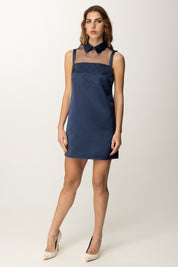 Elisabetta Franchi Mini Abito In Duchesse con Tulle e Ricamo Strass AB79652E2 OLTREMARE