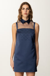 Elisabetta Franchi Mini Abito In Duchesse con Tulle e Ricamo Strass AB79652E2 OLTREMARE