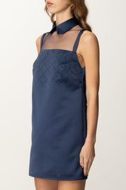 Elisabetta Franchi Mini Abito In Duchesse con Tulle e Ricamo Strass AB79652E2 OLTREMARE