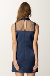 Elisabetta Franchi Mini Abito In Duchesse con Tulle e Ricamo Strass AB79652E2 OLTREMARE