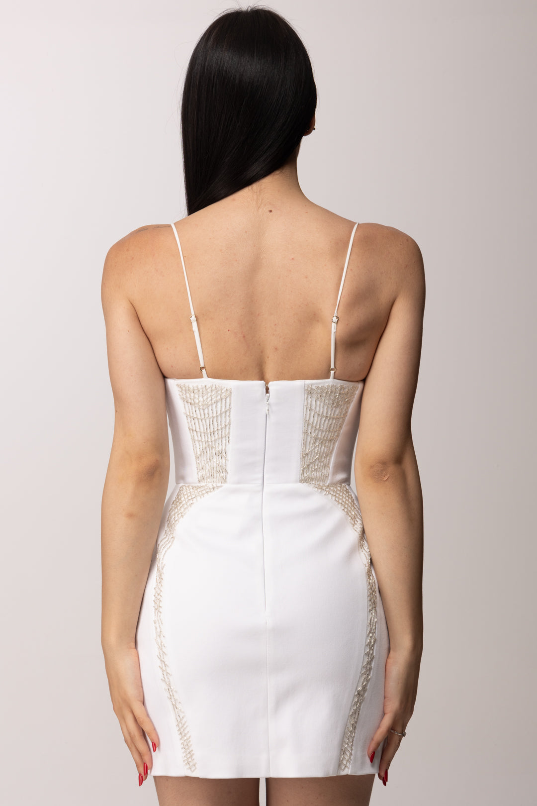 Elisabetta Franchi Mini Abito In Gabardina con Tulle e Ricami AB86661E2 AVORIO