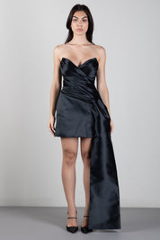 Elisabetta Franchi Mini Abito In Gazar con Coda Drappeggiata AB96067E2 NERO