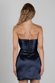 Elisabetta Franchi Mini Abito In Gazar con Lacci Criss-cross AB02767E2 BLU NOTTE