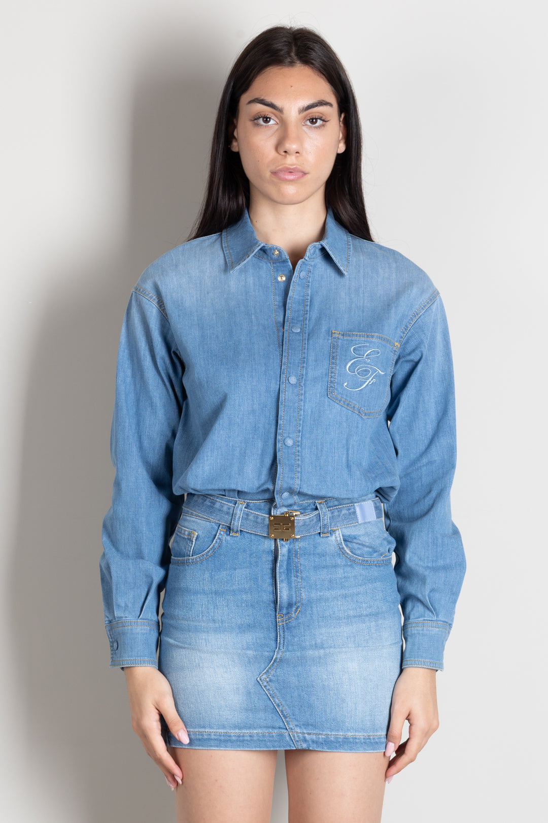 Elisabetta Franchi Mini Abito In Jeans con Cintura AJ01D66E2 LIGHT BLUE