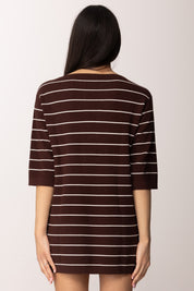 Elisabetta Franchi Mini Abito In Maglia a Righe In Punto Pannocchia AM42S62E2 CACAO/AVORIO