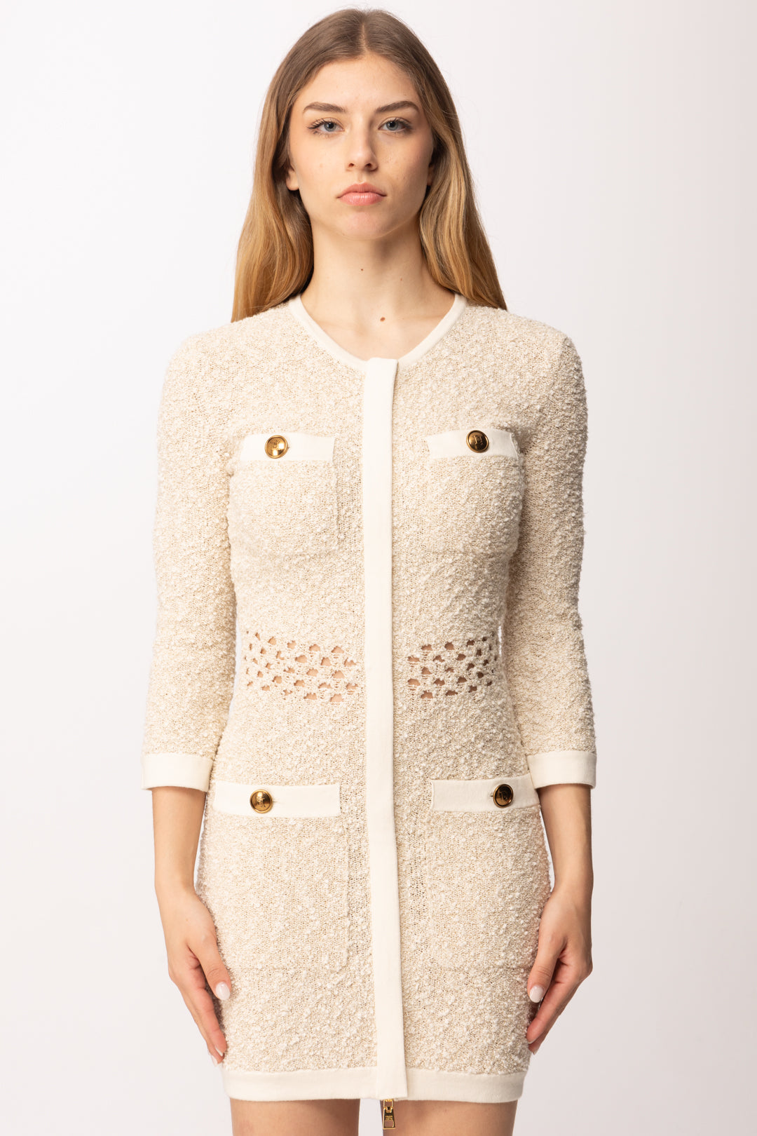 Elisabetta Franchi Mini Abito In Maglia Bouclé AM40R62E2 BURRO