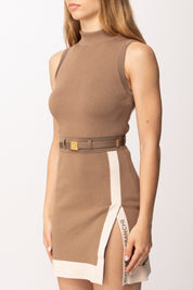 Elisabetta Franchi Mini Abito In Maglia Collo Alto e Cintura AM02S61E2 ARGILLA/BURRO