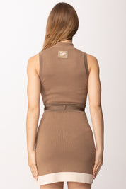 Elisabetta Franchi Mini Abito In Maglia Collo Alto e Cintura AM02S61E2 ARGILLA/BURRO