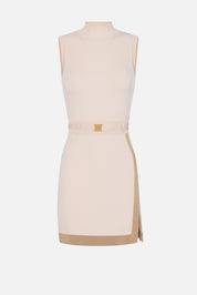 Elisabetta Franchi Mini Abito In Maglia Collo Alto e Cintura AM02S61E2 BURRO/CAMMELLO