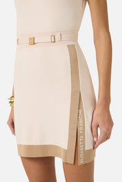 Elisabetta Franchi Mini Abito In Maglia Collo Alto e Cintura AM02S61E2 BURRO/CAMMELLO