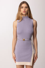 Elisabetta Franchi Mini Abito In Maglia Collo Alto e Cintura AM02S61E2 LILLA/BURRO