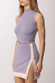 Elisabetta Franchi Mini Abito In Maglia Collo Alto e Cintura AM02S61E2 LILLA/BURRO
