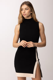 Elisabetta Franchi Mini Abito In Maglia Collo Alto e Cintura AM02S61E2 NERO/BURRO