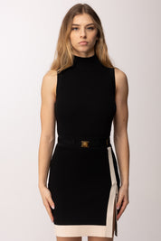 Elisabetta Franchi Mini Abito In Maglia Collo Alto e Cintura AM02S61E2 NERO/BURRO