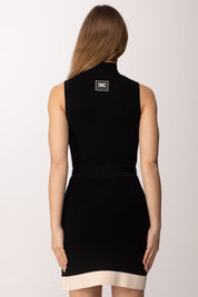 Elisabetta Franchi Mini Abito In Maglia Collo Alto e Cintura AM02S61E2 NERO/BURRO