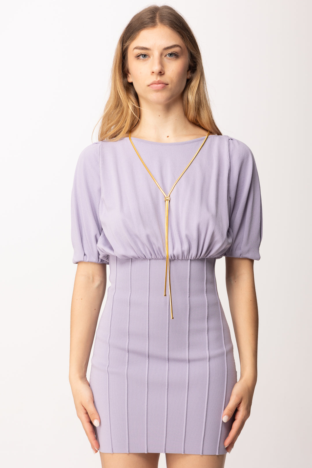 Elisabetta Franchi Mini Abito In Maglia con Cintura Gioiello AM94T62E2 LILLA