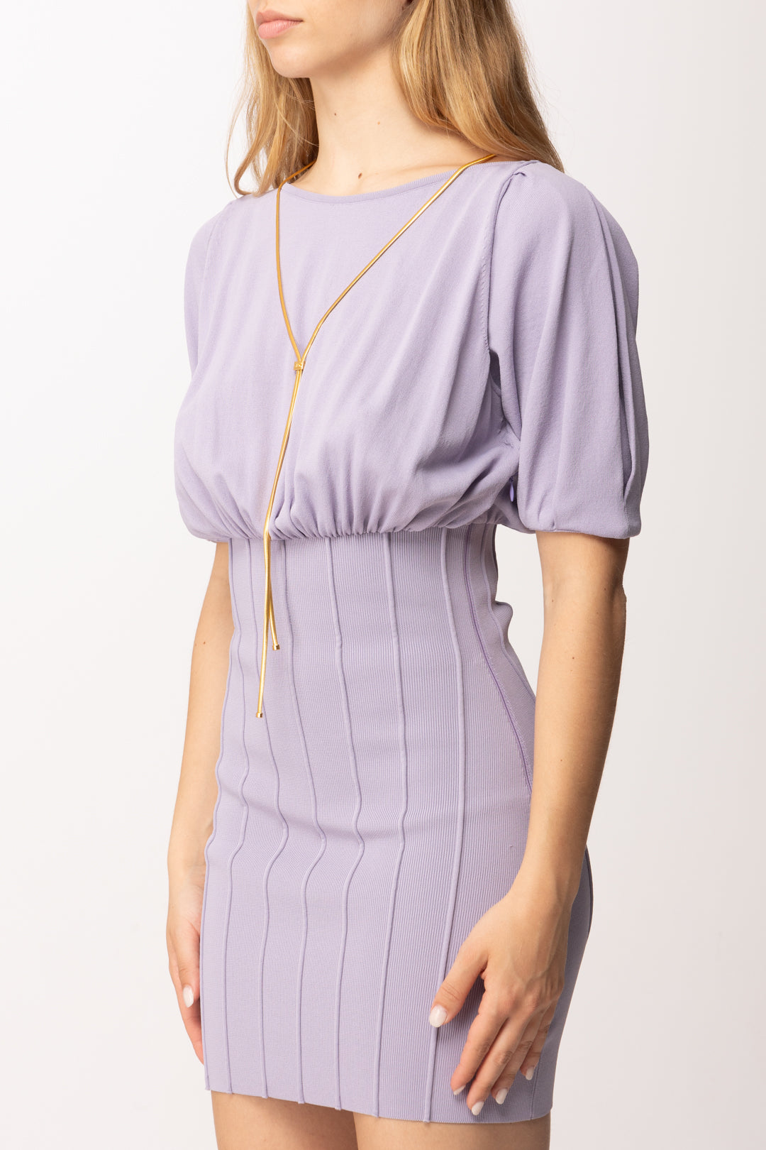 Elisabetta Franchi Mini Abito In Maglia con Cintura Gioiello AM94T62E2 LILLA