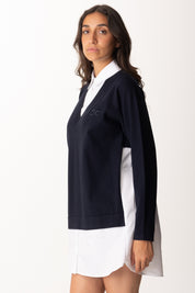 Elisabetta Franchi Mini Abito In Maglia con Inserto Camicia AM09T56E2 TWILIGHT/BIANCO