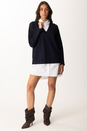 Elisabetta Franchi Mini Abito In Maglia con Inserto Camicia AM09T56E2 TWILIGHT/BIANCO