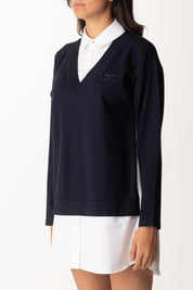 Elisabetta Franchi Mini Abito In Maglia con Inserto Camicia AM09T56E2 TWILIGHT/BIANCO