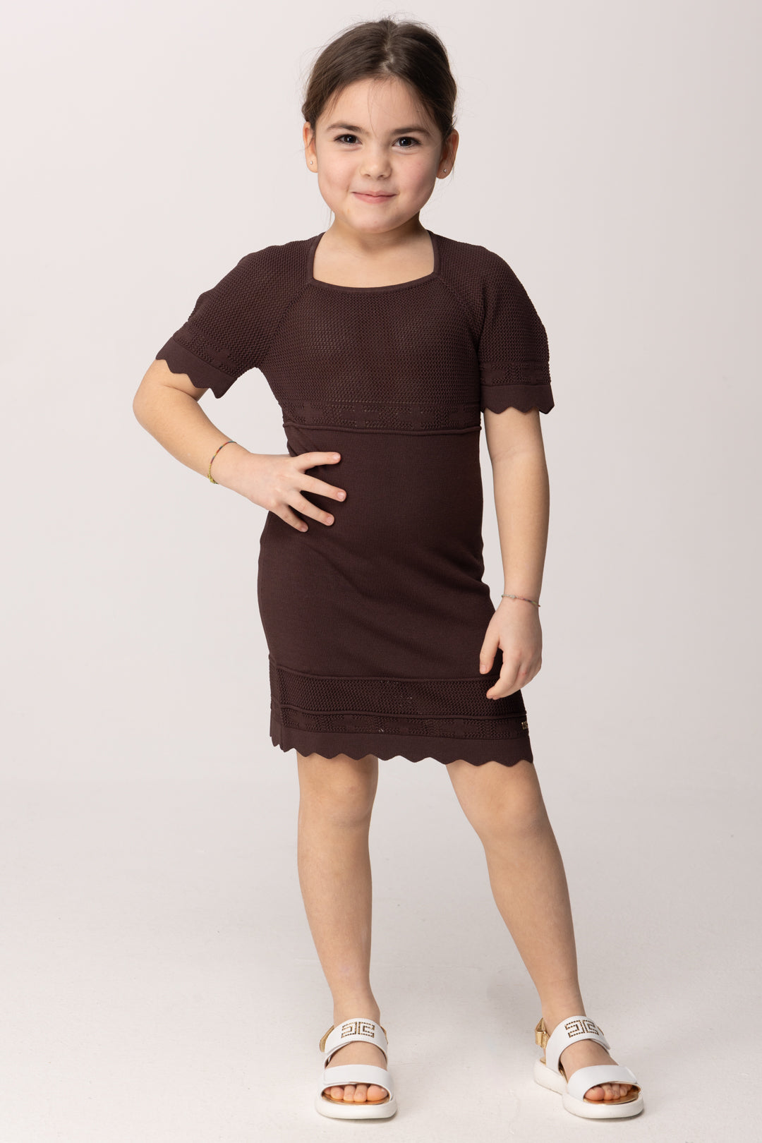 Elisabetta Franchi Bambina Mini Abito In Maglia con Lavorazione Traforata EFAB650CFL109.6028