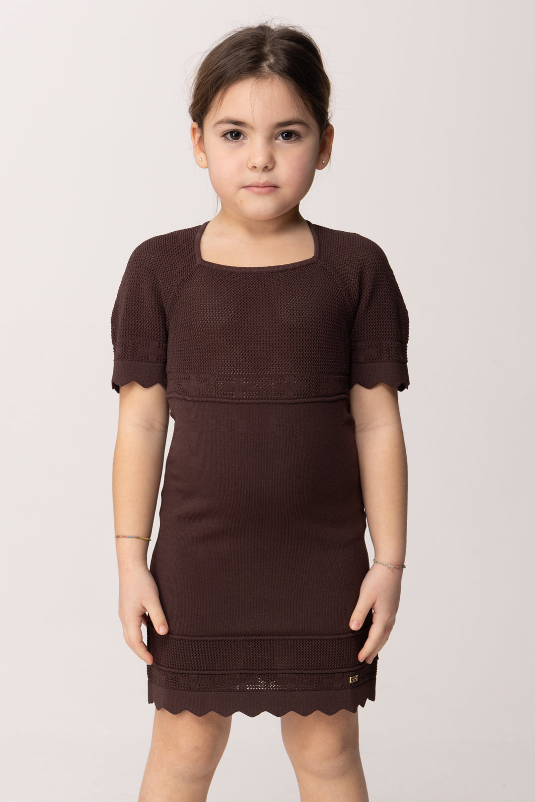 Elisabetta Franchi Bambina Mini Abito In Maglia con Lavorazione Traforata EFAB650CFL109.6028