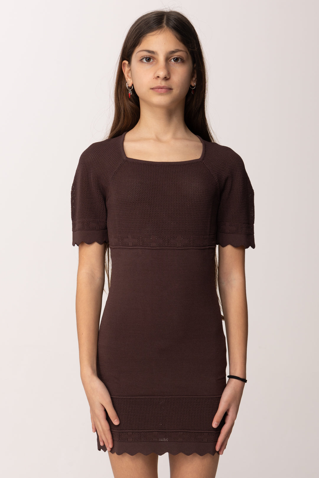 Elisabetta Franchi Bambina Mini Abito In Maglia con Lavorazione Traforata EFAB650CFL109.6028