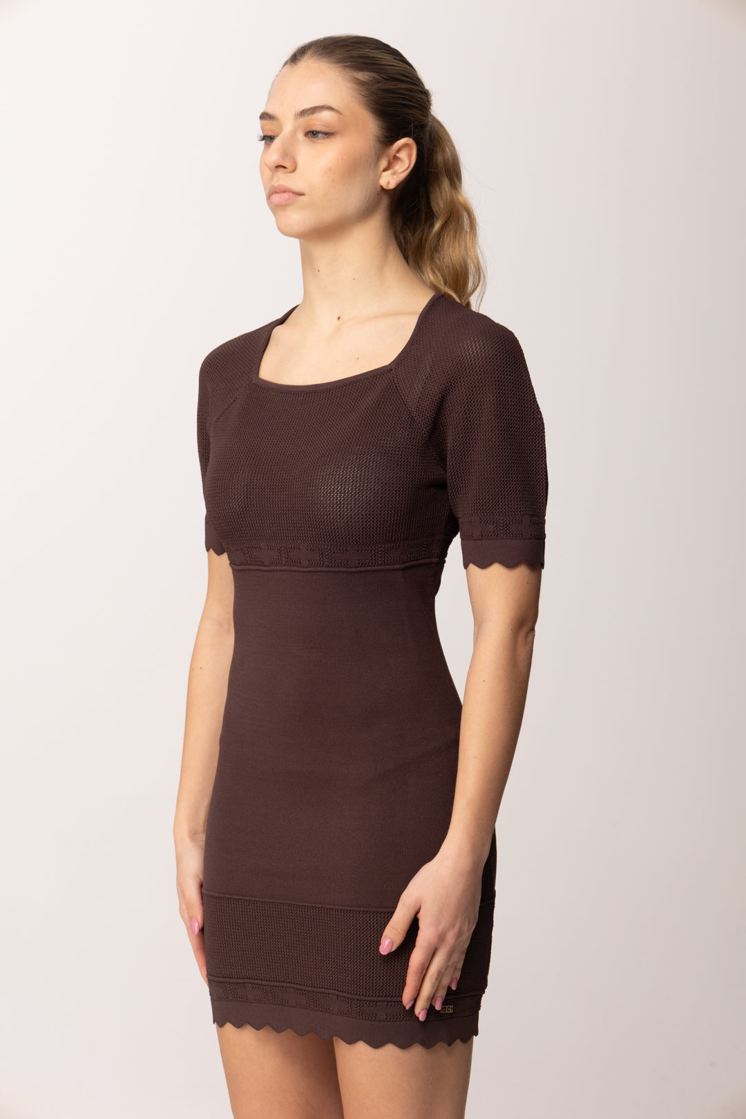 Elisabetta Franchi Bambina Mini Abito In Maglia con Lavorazione Traforata EFAB650CFL109.6028