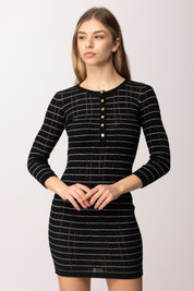 Elisabetta Franchi Mini Abito In Maglia con Pattern a Righe AM28Q62E2 NERO/AVORIO