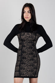 Elisabetta Franchi Mini Abito In Maglia Jacquard Effetto Pizzo AM27Q66E2 NERO/PELLE