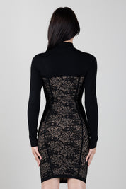 Elisabetta Franchi Mini Abito In Maglia Jacquard Effetto Pizzo AM27Q66E2 NERO/PELLE