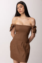 Elisabetta Franchi Mini Abito In Misto Lino AB96862E2 CUOIO