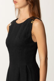 Elisabetta Franchi Mini Abito In Misto Lino con Dettaglio Logo AB84752E2 NERO